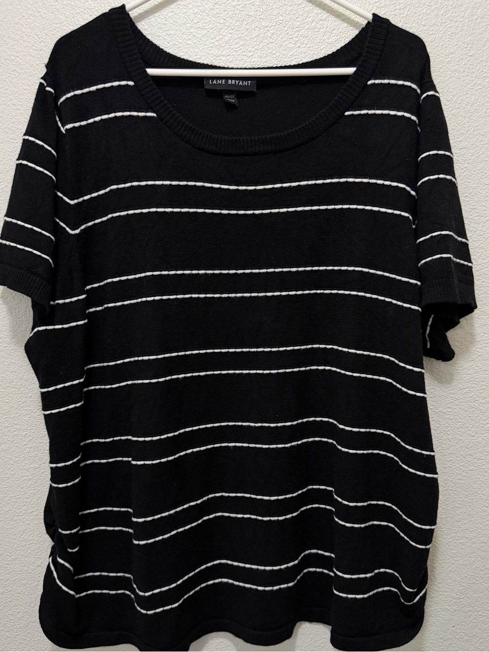 Lane Bryant black and white striped short sleeve sweater, size 26/28
